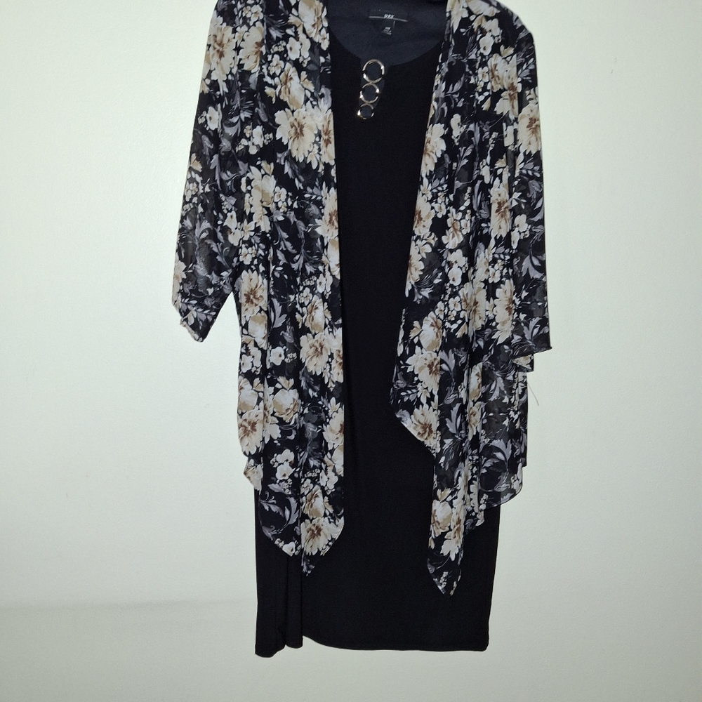 R&K Black Dress with Floral Jacket